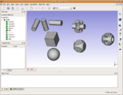 Screenshot of 'FreeCAD' parametric CAD program performing boolean operations on 3D shapes